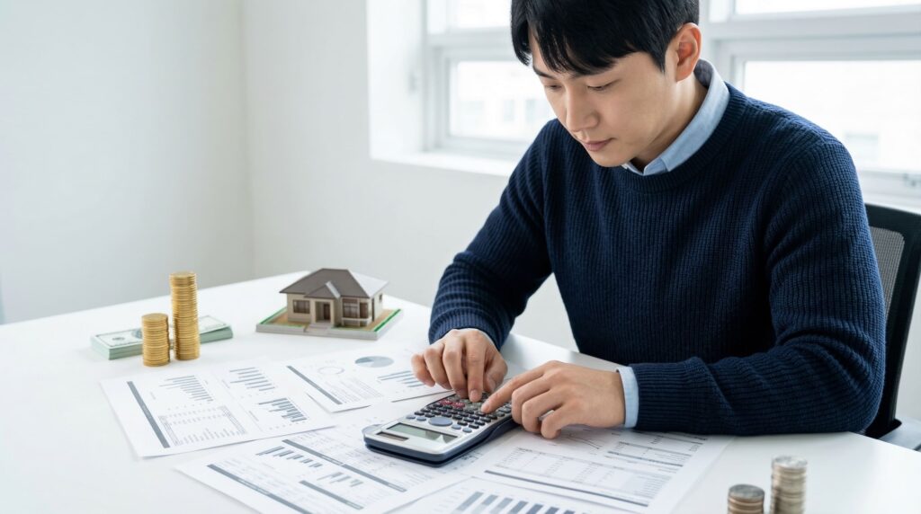 건강보험료 계산 하는 남자 