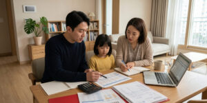 정부 복지 지원금 신청 방법 확인하는 가족