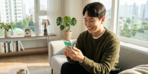 개인사업자 햇살론 조건 확인하는 남자