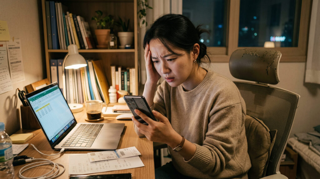 직장인 신용대출 알아보고 있는 여성