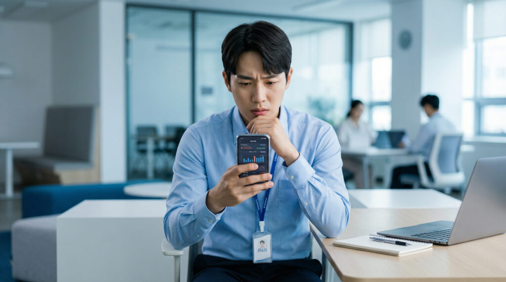 채무통합 대환대출 확인하는 남자