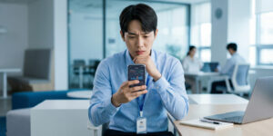 채무통합 대환대출 확인하는 남자