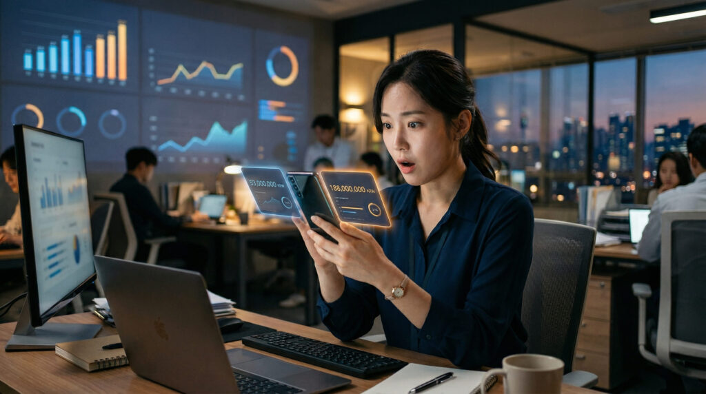 대환대출 조건 확인하는 여성