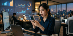 대환대출 조건 확인하는 여성