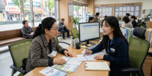 기준 중위소득 상담하는 중년여성