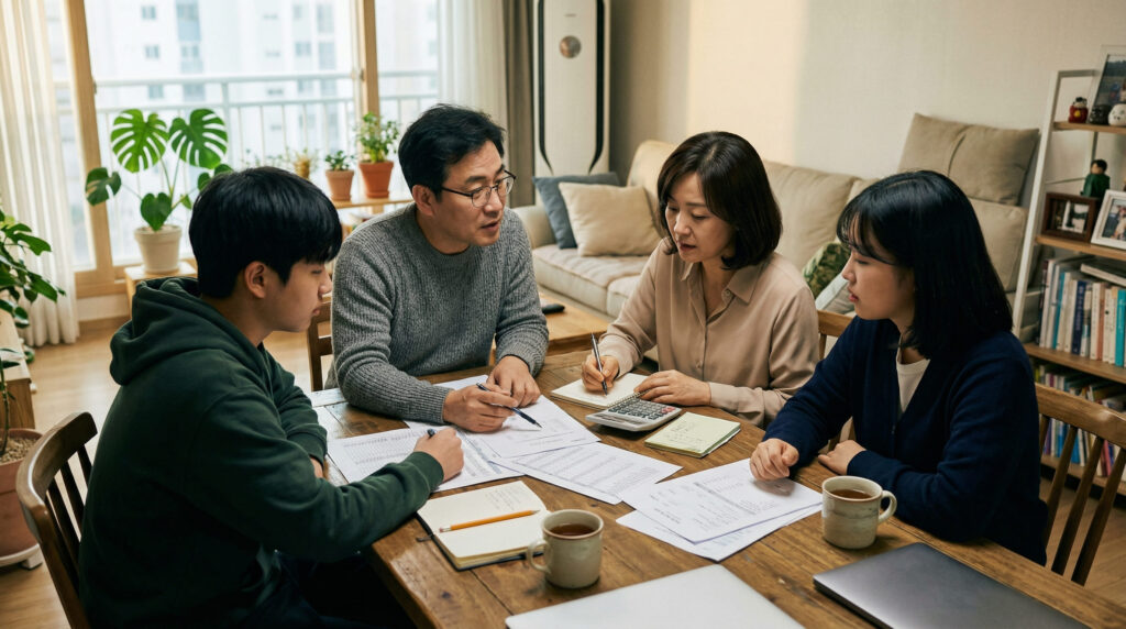 중위소득 계산하는 4인가족 