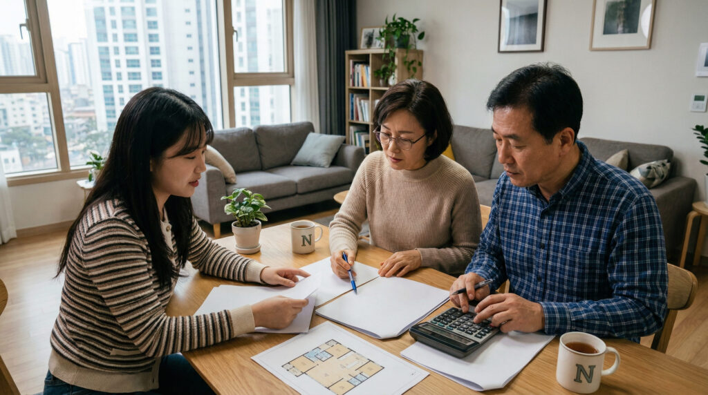 한달 주거비용 계산하는 가족