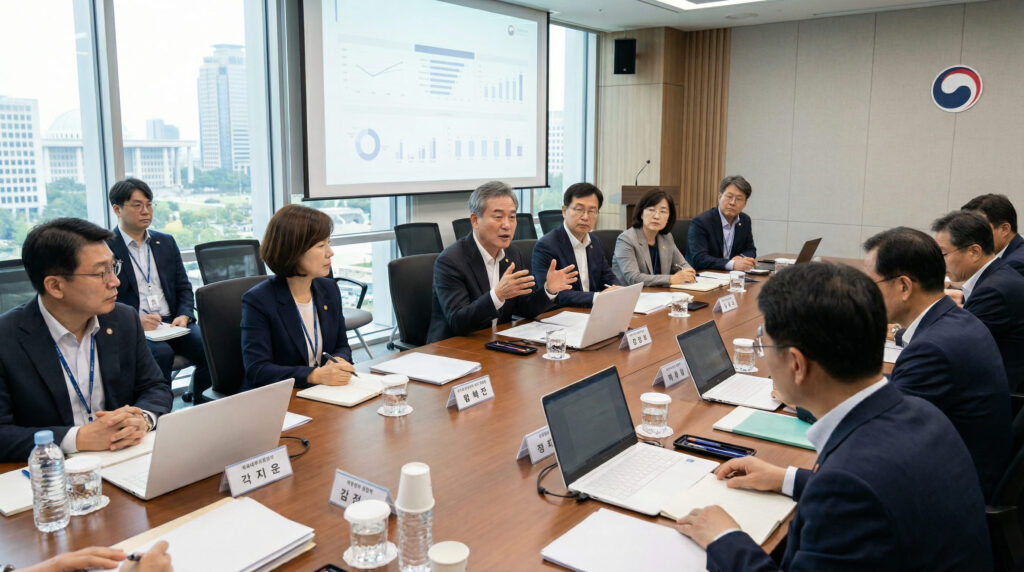 사람들이 모여서 회의를 하는 모습