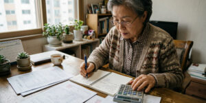 생계급여 계산하는 60대 여성