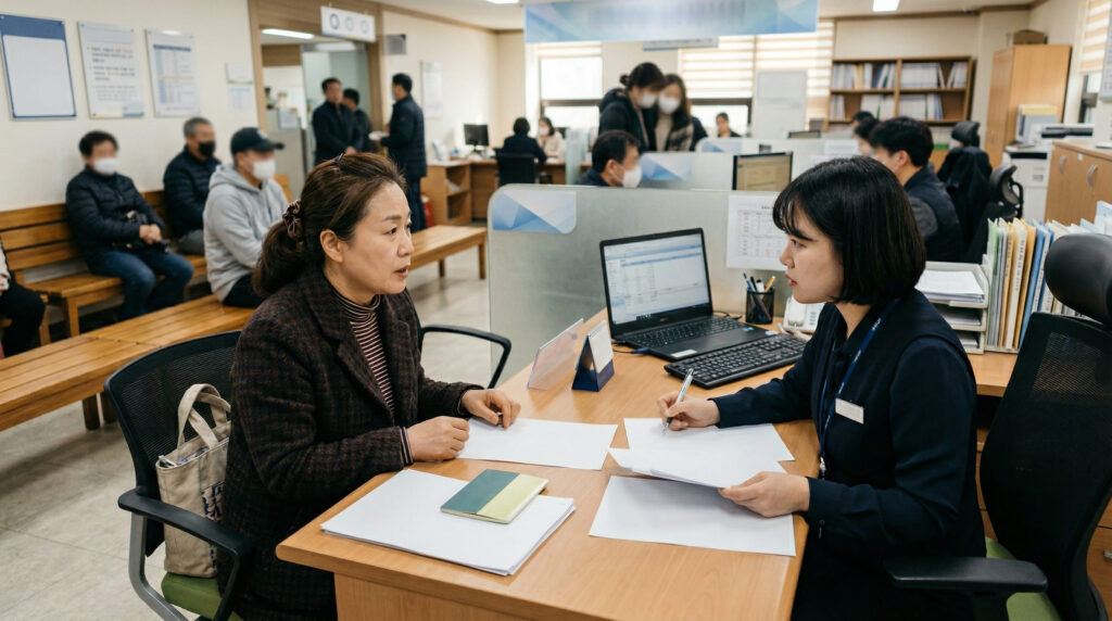 주거급여 신청하는 중년여성