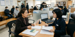 주거급여 신청하는 중년여성
