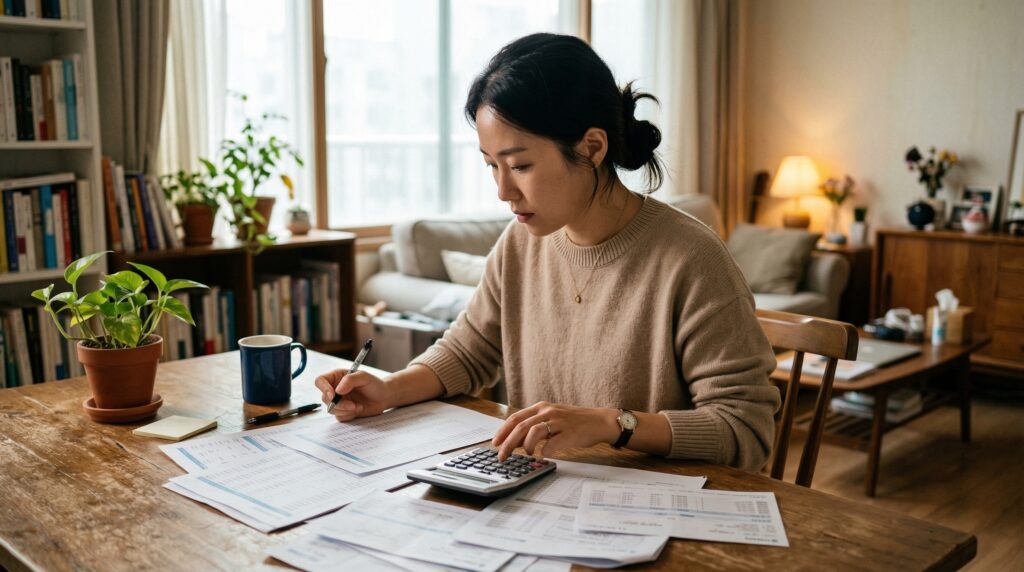 전세 월세 어떤 선택이 유리할까? 계산하는 젊은 여성 