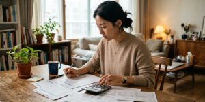 전세 월세 어떤 선택이 유리할까? 계산하는 젊은 여성