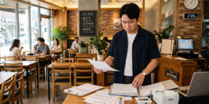 소상공인 경영안정자금 조건 확인 중인 남성