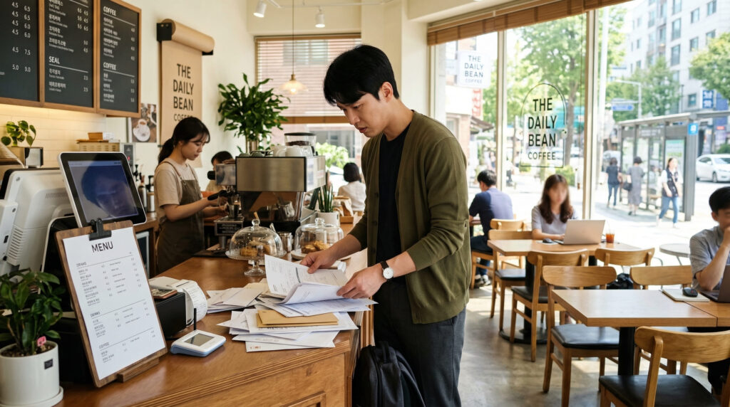 인천 소상공인 지원금을 받기 위해 서류를 정리하고 있다.