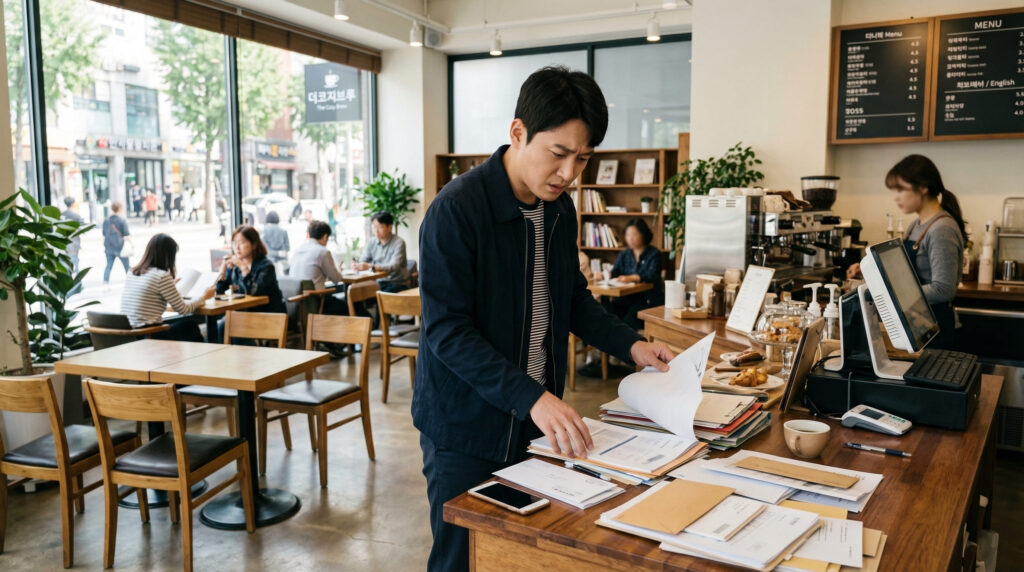 광주 소상공인 지원금 서류 확인 중인 남자