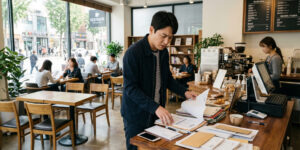 광주 소상공인 지원금 서류 확인 중인 남자