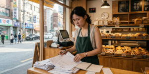 대구 소상공인 지원금 받기 위해 서류를 정리중인 여성