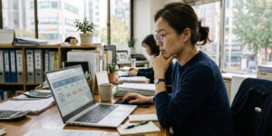 노트북으로 대출 금리 비교하는 여성