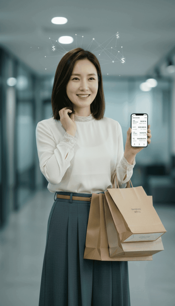 대출 승인 받고 좋아하는 여성